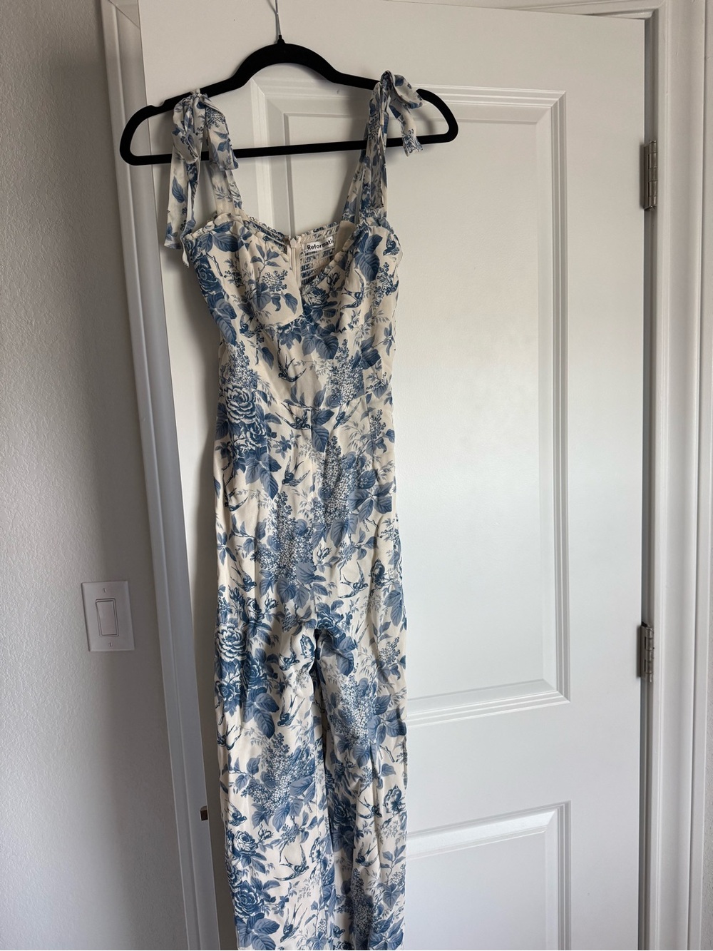Reformation Floral Jumpsuit in Blue & Cream